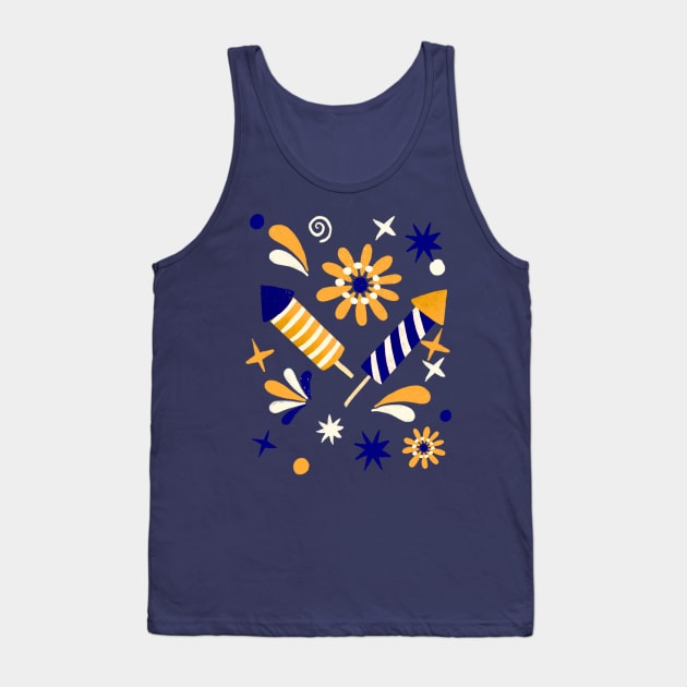 Blue and yellow retro fireworks Tank Top by Home Cyn Home 